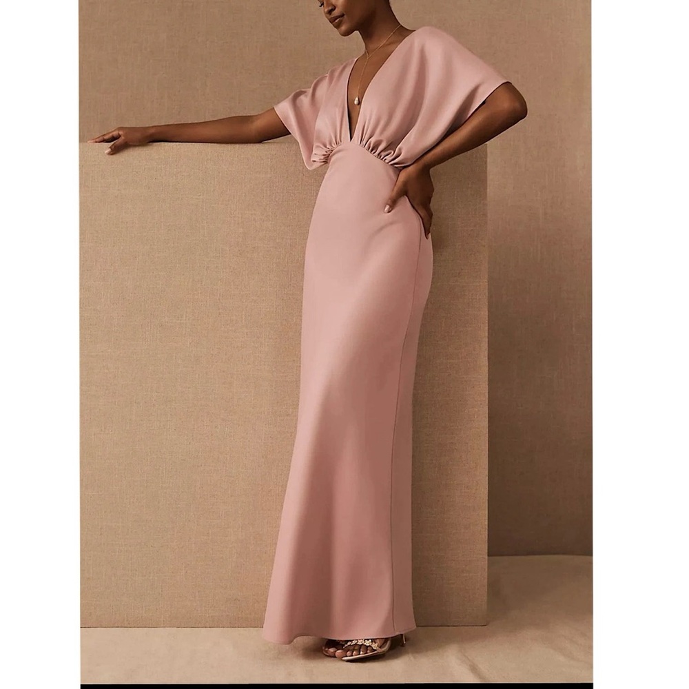 Anthropologie BHLDN Leila Deep-V Flutter-Sleeve A-Line Maxi Gown